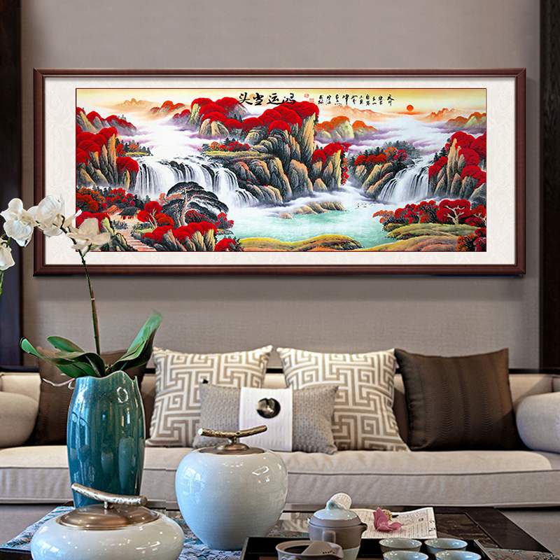 2018新款3D印花十字绣线绣鸿运当头山水风景国画客厅简约现代大幅