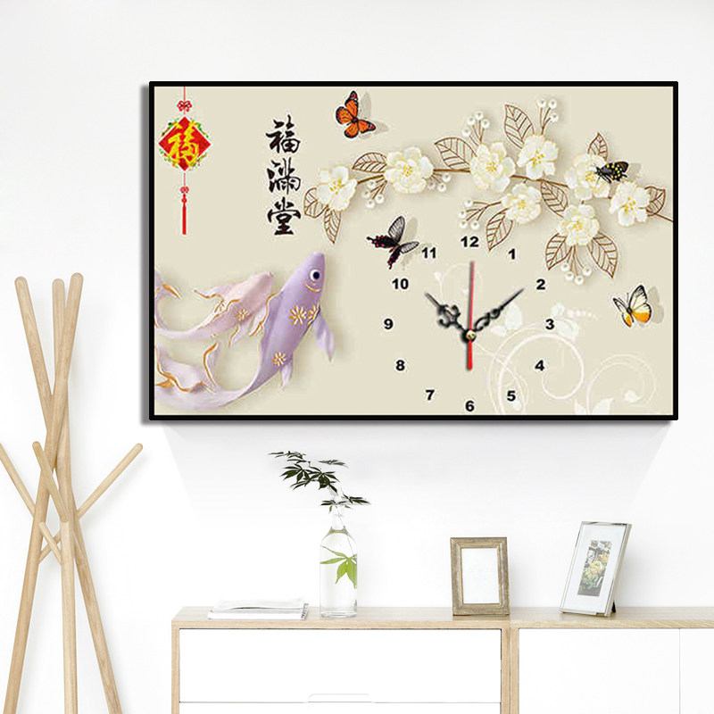 福满堂客厅时钟十字绣新品