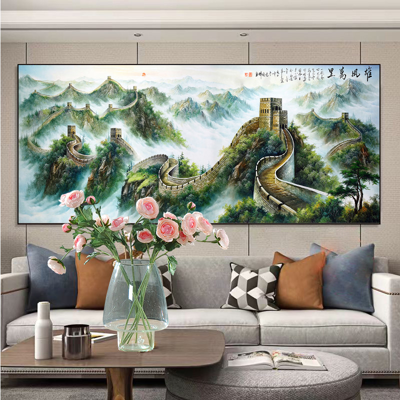 新款满绣十字绣万里雄风风景画长城卧室客厅中式大气手工线绣