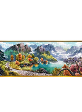 3d新款精准印花十字绣聚宝盆客厅山水画简约现代风景大画挂画线绣