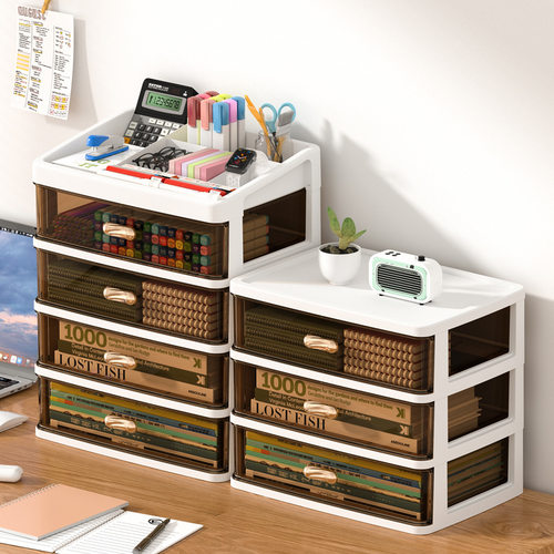 抽屉式桌面透明收纳盒办公室书桌整理神器化妆品置物架储物柜盒子