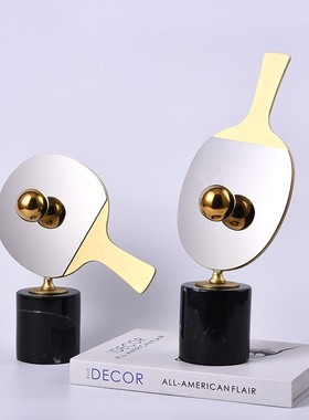 现代简约轻奢创意家居客厅电视柜书房办公室金属乒乓球拍装饰摆件