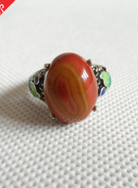 象形战国红玛瑙925银活口戒指