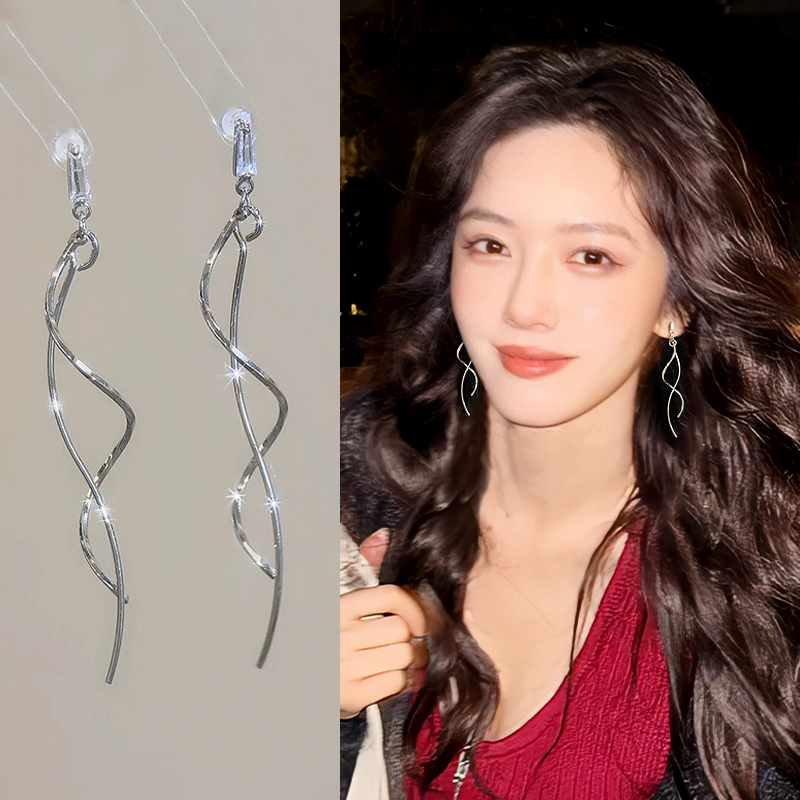 银色长款气质耳环2025新款