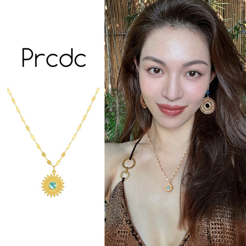 金色小众太阳花吊坠项链女