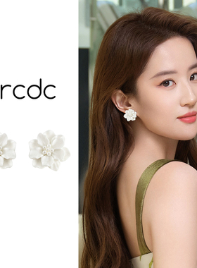 白色山茶花耳环女2025新款爆款小众设计感耳环韩系独特小清新耳饰