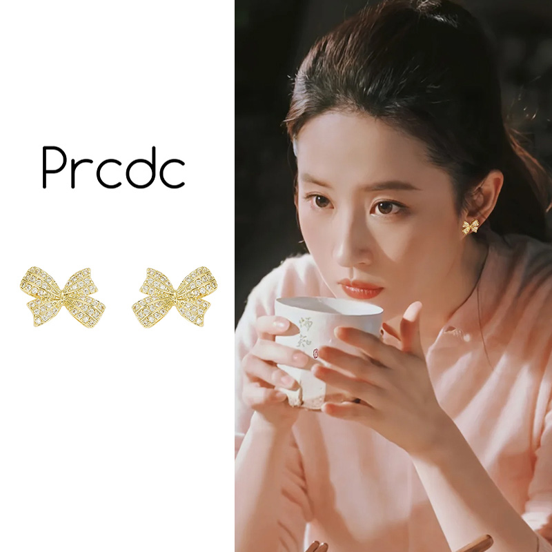 金色蝴蝶结耳钉轻奢高级感