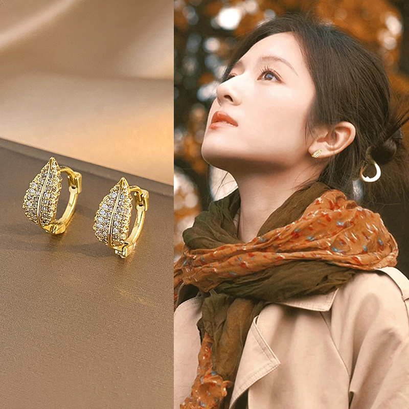 金色叶子耳扣耳环女新款