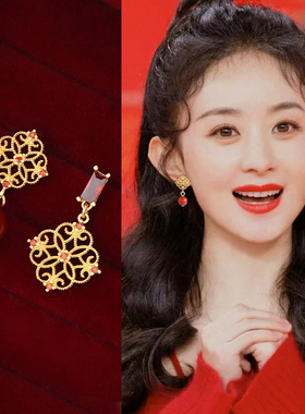 红色不对称蚊香盘耳夹女士新款高级感小众无耳洞耳环新年喜庆耳饰