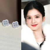 银色超闪四叶花耳钉女轻奢高级感气质大气耳环精致小巧巨好看耳饰