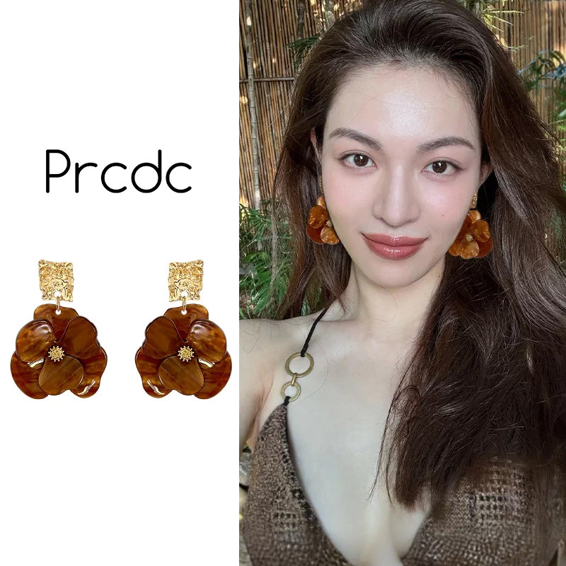 法式复古花朵耳夹无耳洞女图片
