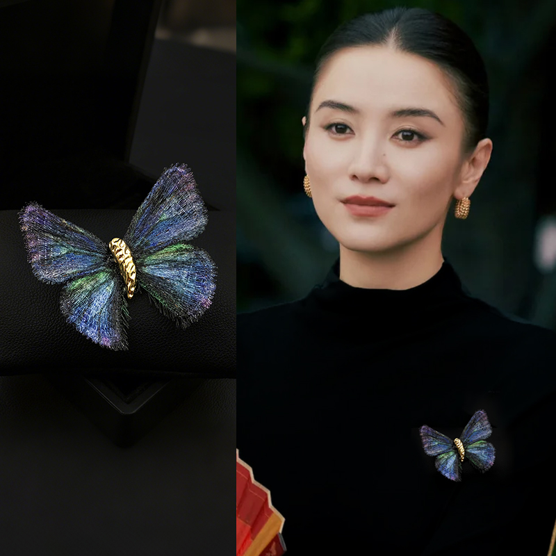 紫色渐变刺绣蝴蝶胸针女