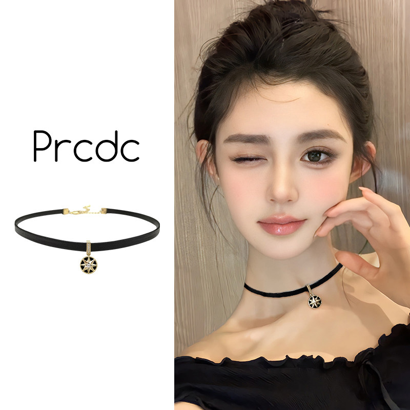 黑色八芒星吊坠项链项圈女图片