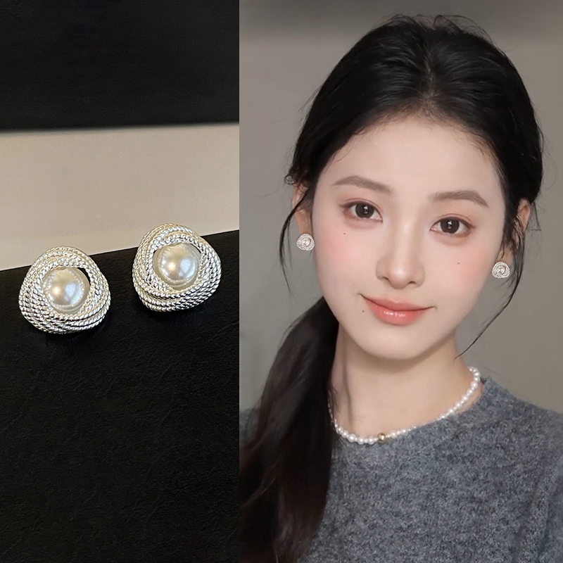 银色珍珠款耳钉2025新款
