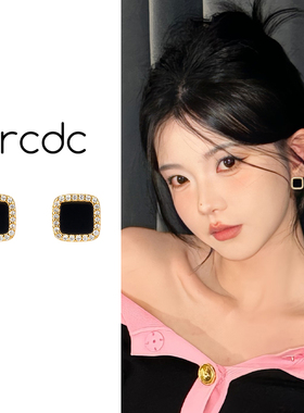 简约黑色方形耳环女气质几何小巧精致百搭耳钉冷淡风新款爆款耳饰