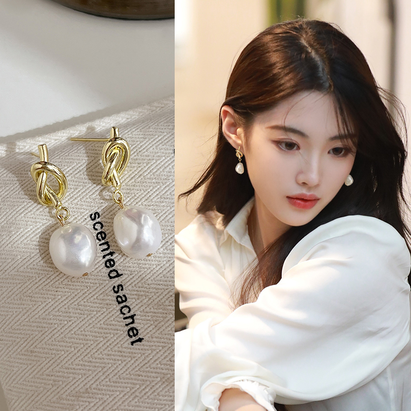 气质巴洛克天然珍珠耳环女轻奢
