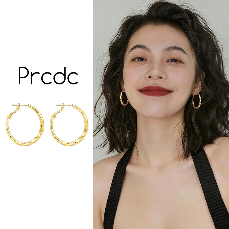 小众简约金色素圈耳环女巨好看图片