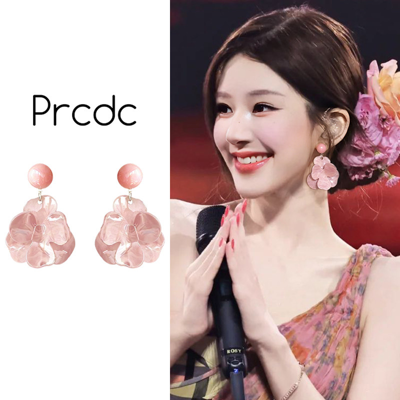 多巴胺粉色花朵耳环女款2026新款图片