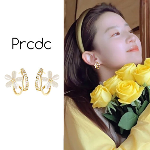 森系金色花朵耳环女士独特