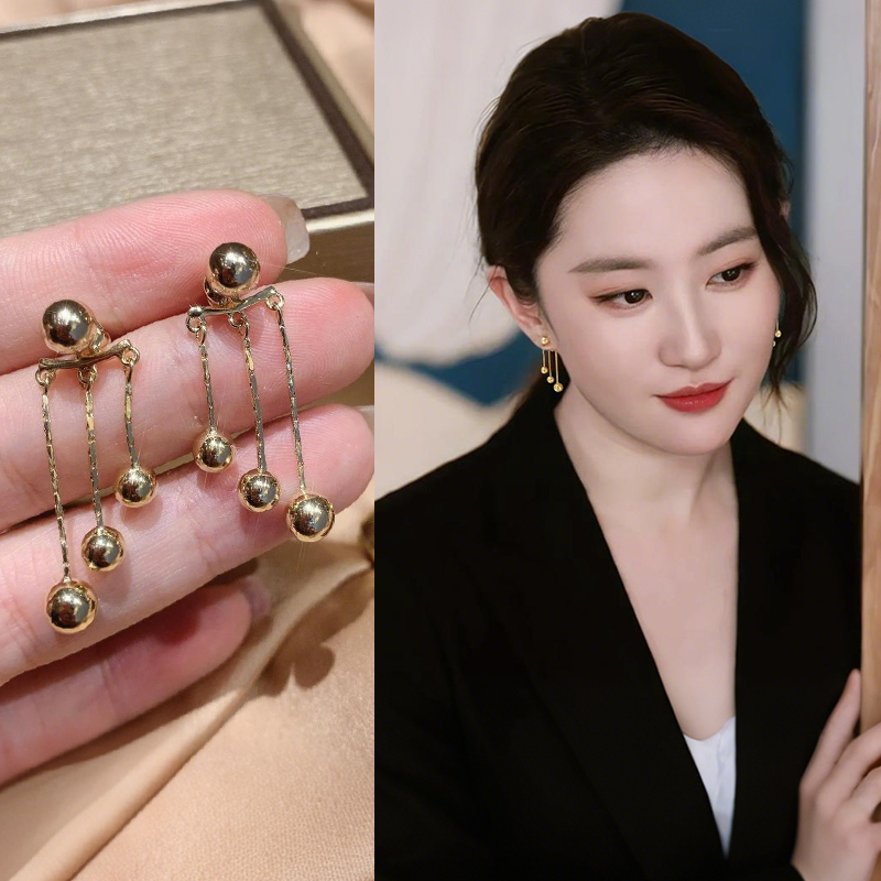 金色圆球吊坠耳钉女新款