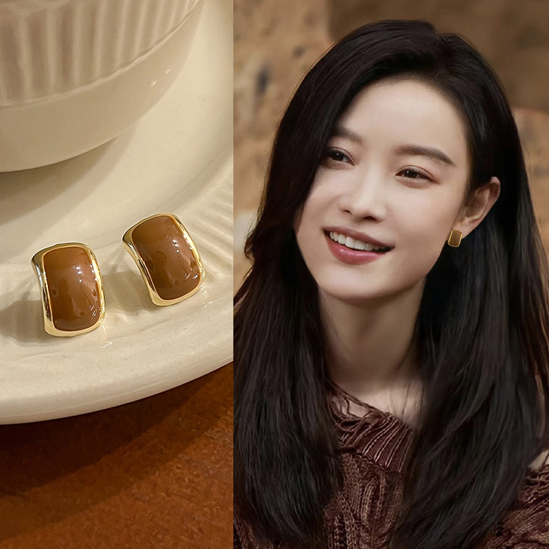 美拉德咖色耳环女复古轻奢高级感