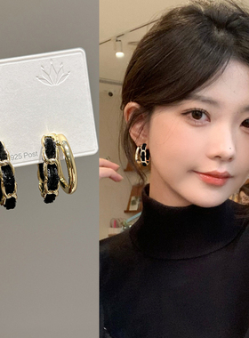 黑色简约蚊香盘耳夹无耳洞女轻奢高级感耳环2025新款气质日常耳饰