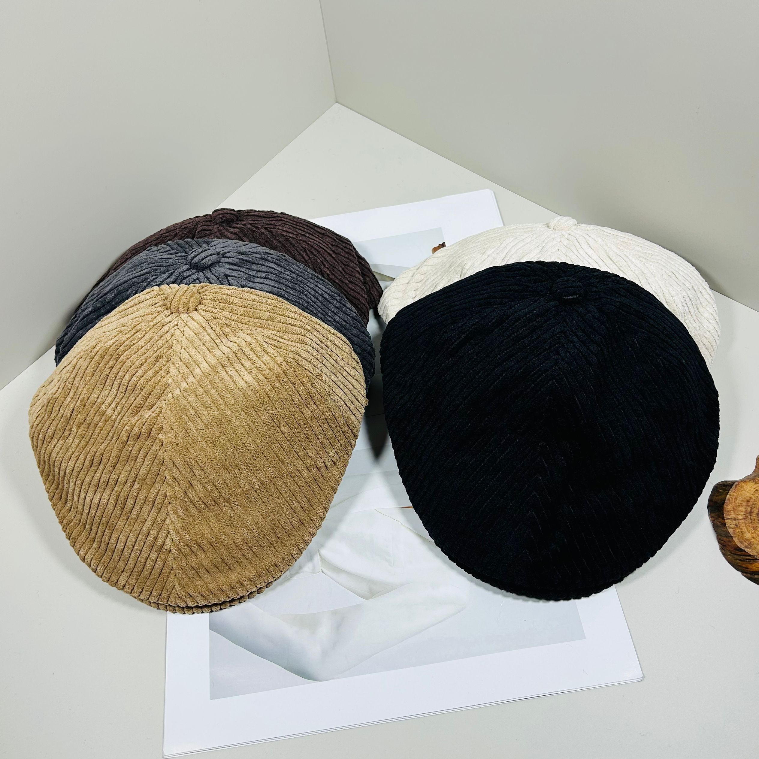 日系复古灯芯绒前进帽女