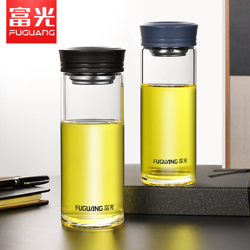 富光单层玻璃杯加厚大容量便携车载办公室带滤网男士家用泡茶杯子