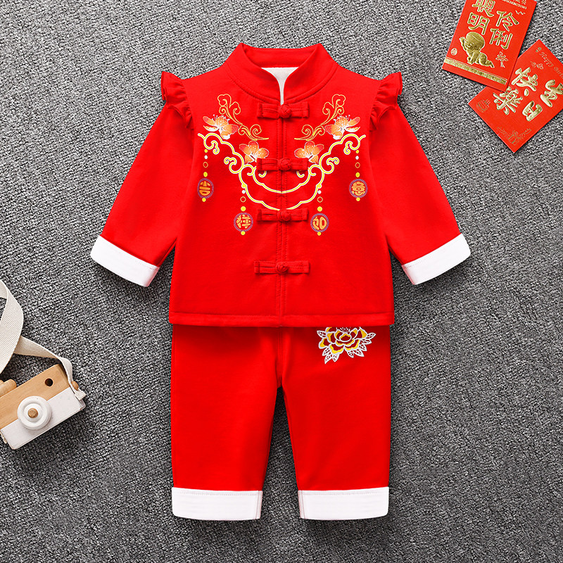 女宝宝1一2周岁宴抓周礼服秋季女孩冠衣服女童装秋冬套装中式汉服