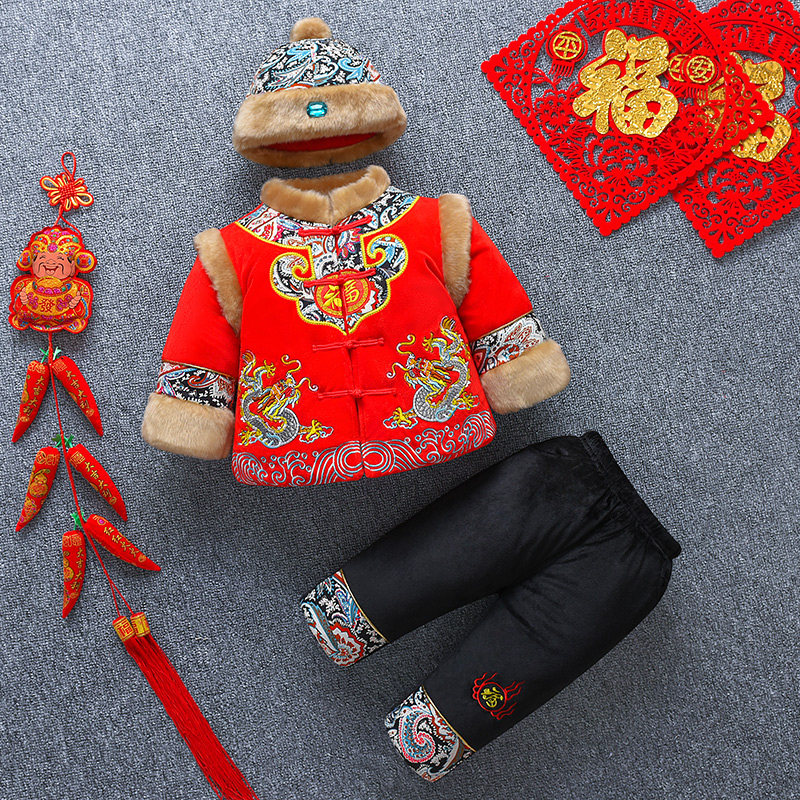 男宝宝唐装冬季男童婴儿童过年拜年服衣服周岁礼服抓周汉服加厚女