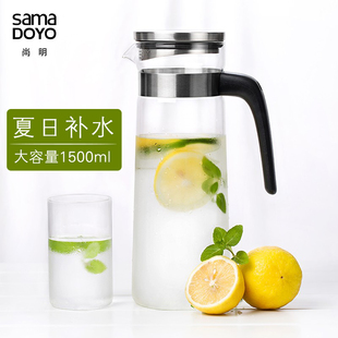 尚明玻璃冷水壶大号家用耐高温凉白开水壶简约无铅水果茶壶果汁杯