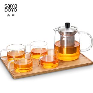 尚明玻璃茶壶套装 家用过滤飘逸杯全透明泡茶器冲茶杯耐热沏茶茶具