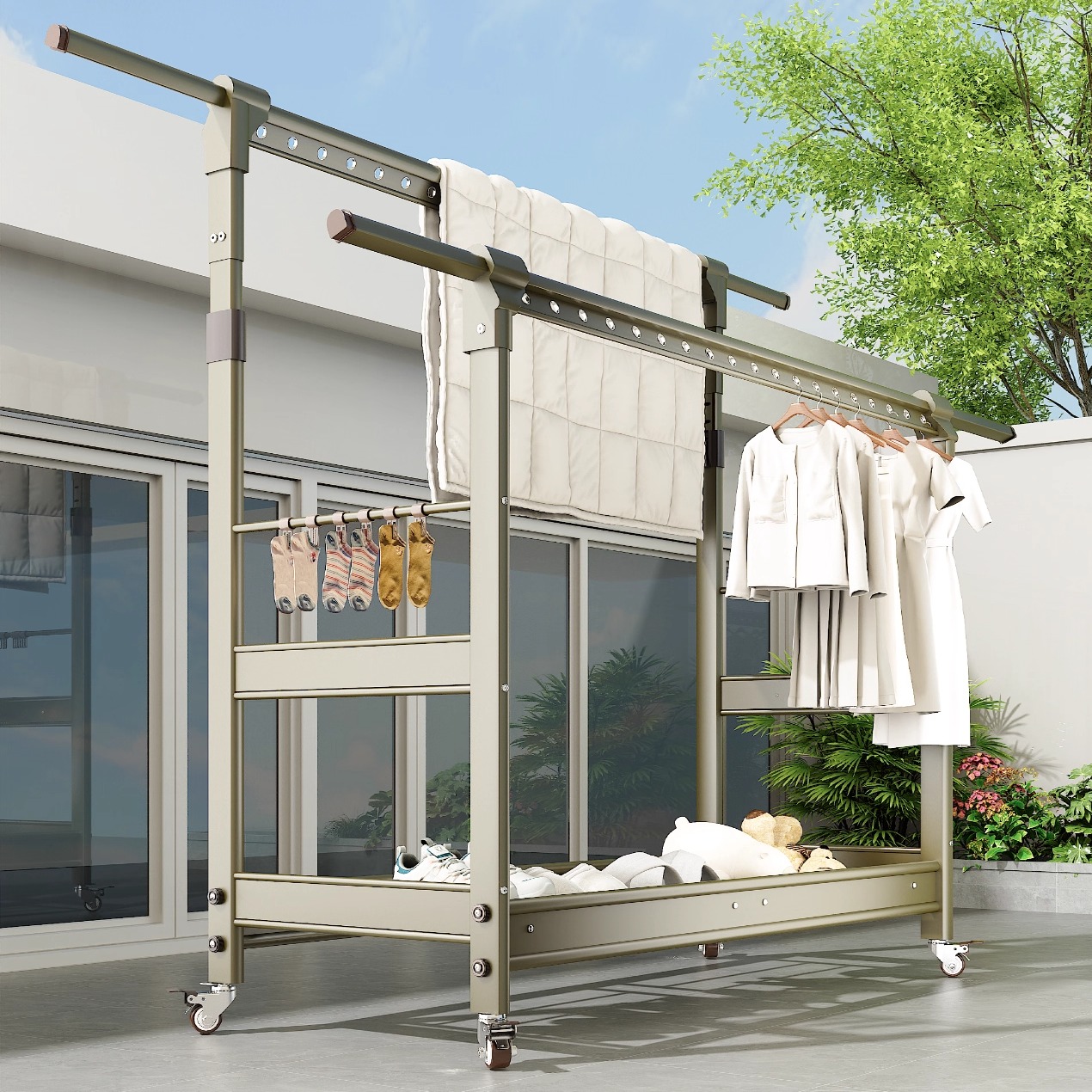 高品质加厚铝合金升降伸缩晾衣架