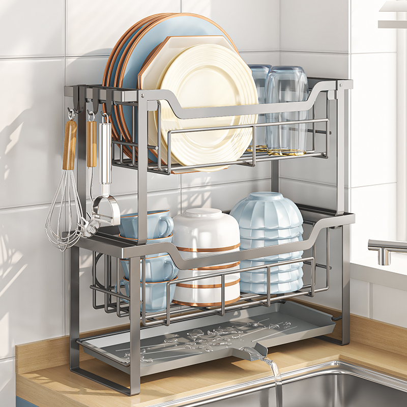 水池旁放碗碟沥水台面置物收纳架