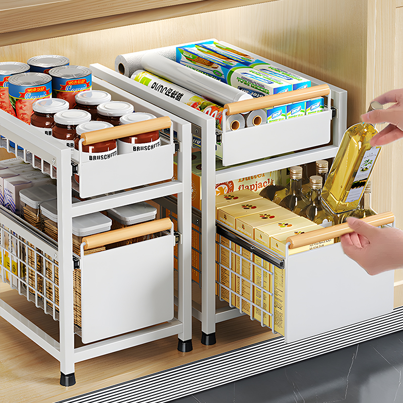 抽拉置物架分层橱柜收纳篮