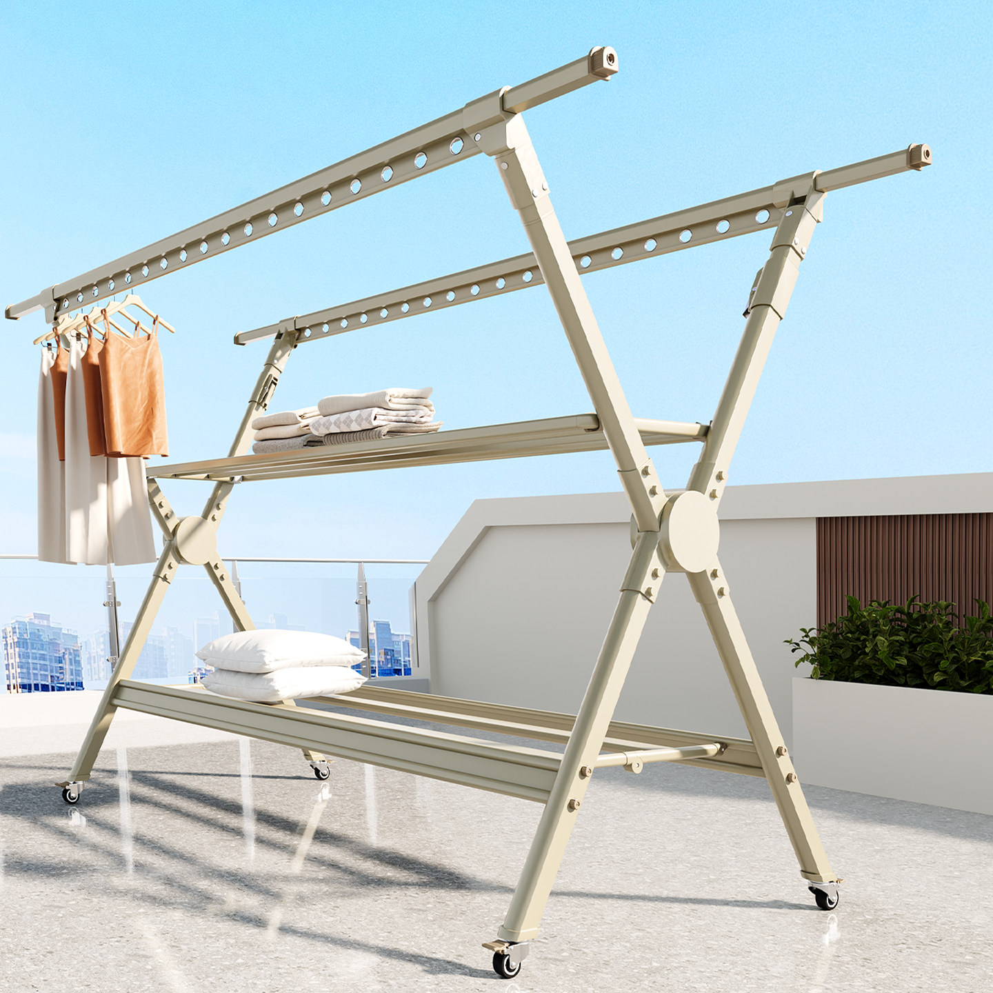 铝合金晾衣架家用室内阳台晒被架落地折叠凉衣杆户外庭院晾晒神器,收纳整理,置地/升降晾晒衣架,淘宝优惠券,粉丝福利购,淘宝优惠卷
