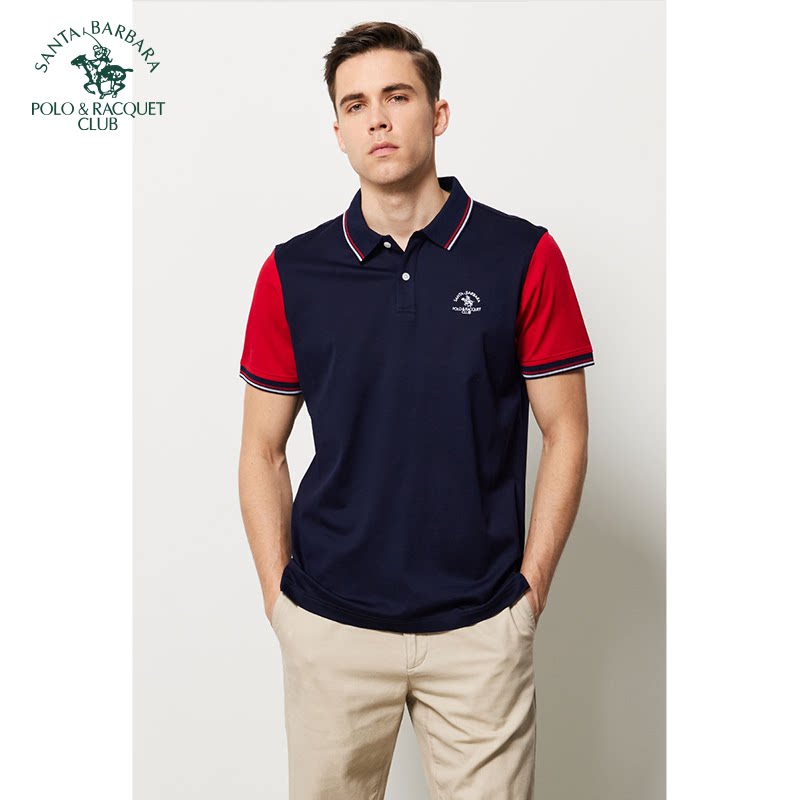 圣大保罗高端男装夏季凉感翻领短袖t恤时尚潮流宽松polo衫桑蚕丝