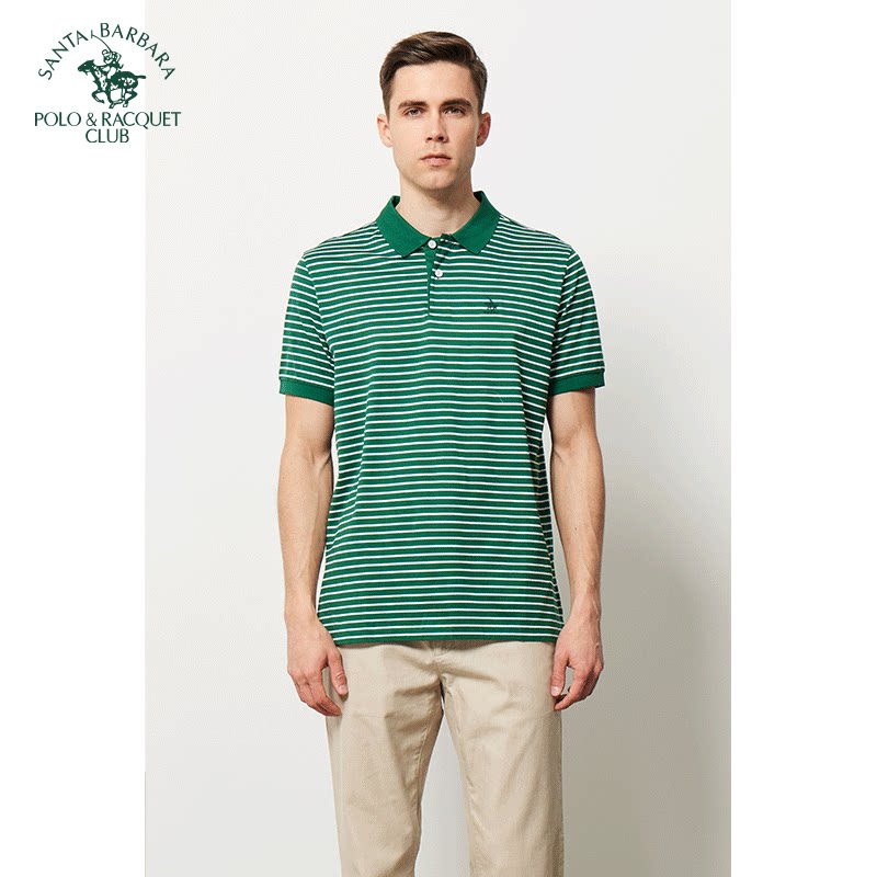 圣大保罗高端男士薄款休闲纯棉条纹短袖t恤宽松POLO衫