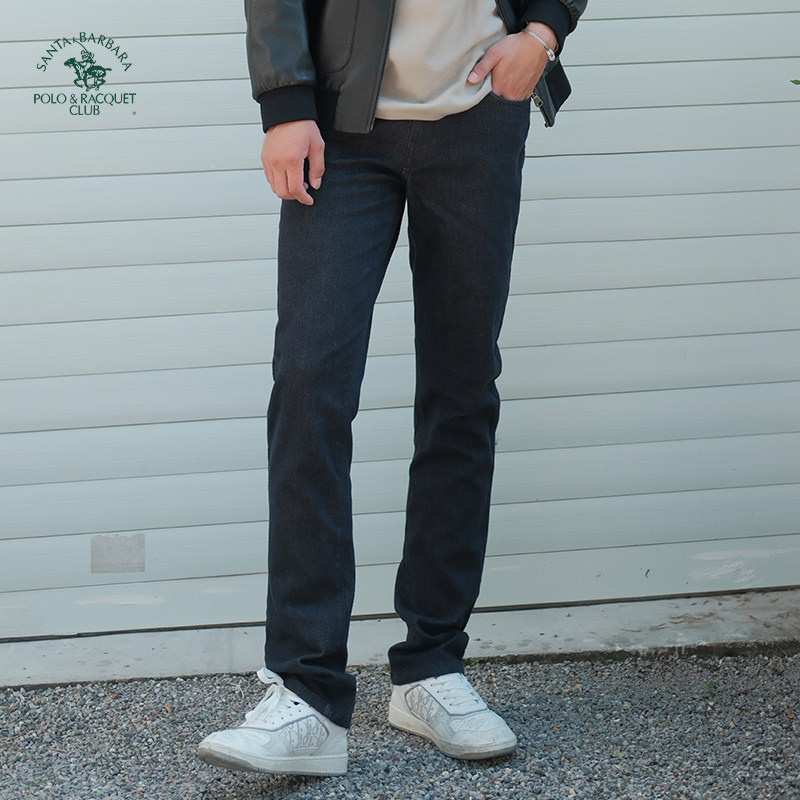 圣大保罗秋冬棉弹牛仔裤男直筒休闲子水洗牛仔长裤美式深蓝色男裤