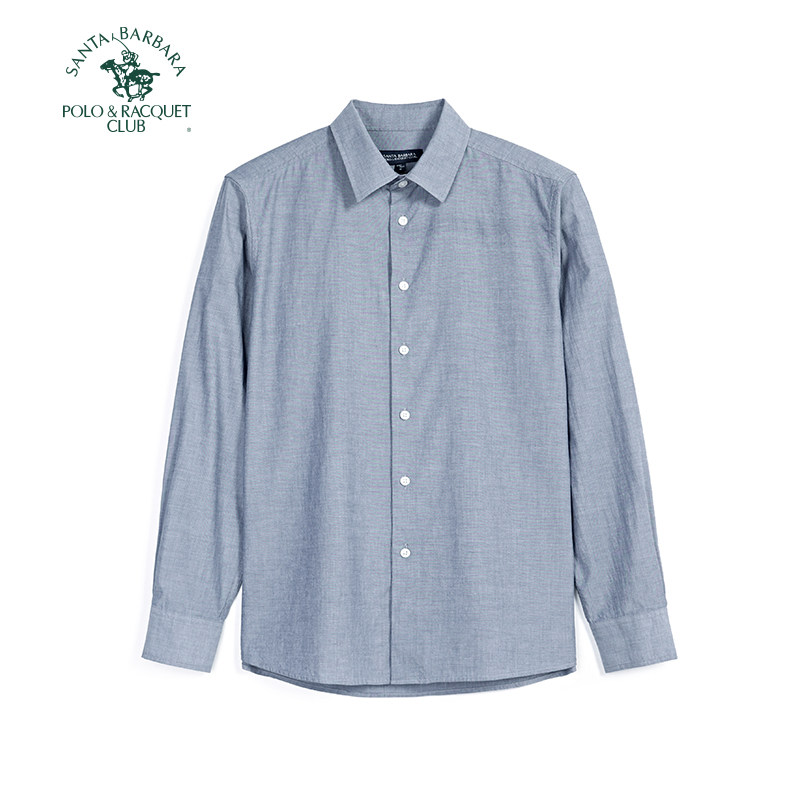 圣大保罗春夏季天丝棉商务休闲长袖衬衫男装百搭纯色衬衣男款男装