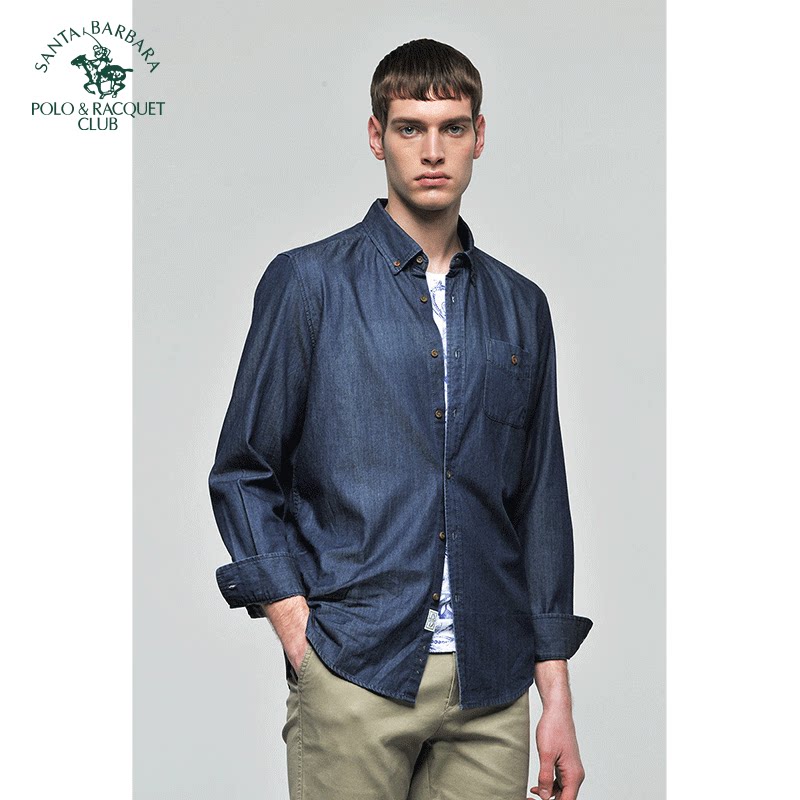 圣大保罗男士春秋季薄款上衣宽松休闲衬衫纯棉牛仔布长袖衬衣