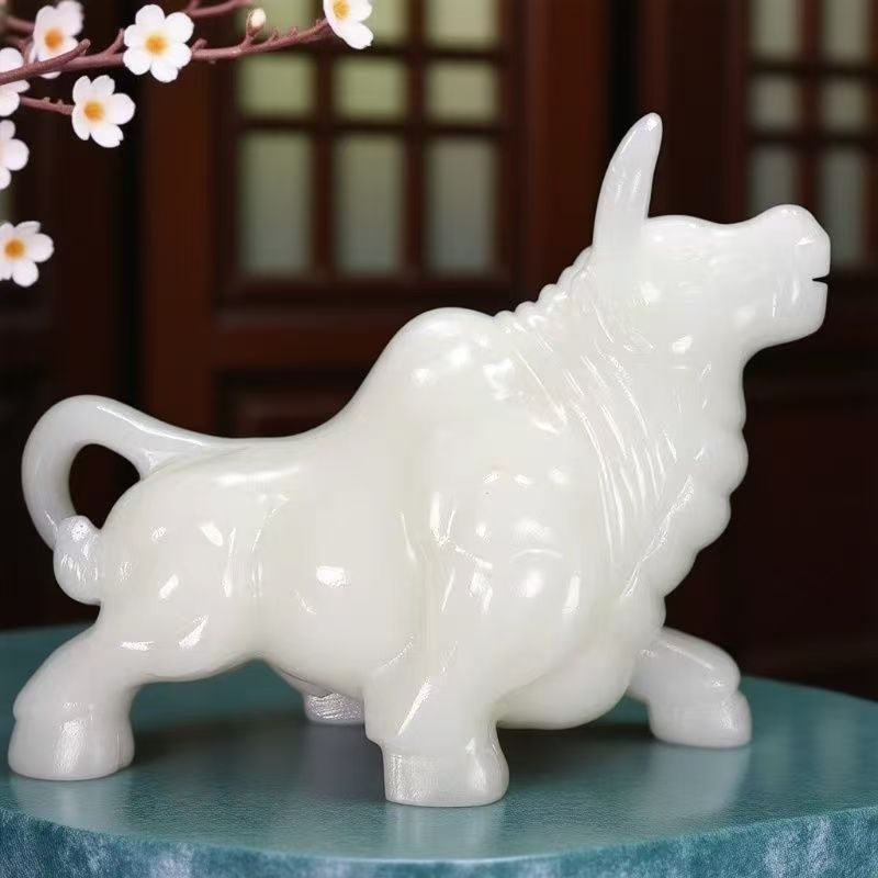 天然玉石阿富汗白玉玉牛摆件
