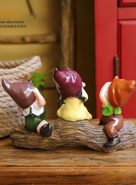 坐在老树上的不看不说不听三不娃娃摆设 田园家居装饰送礼