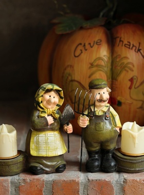 树脂农场夫妇情人节礼物装饰摆件