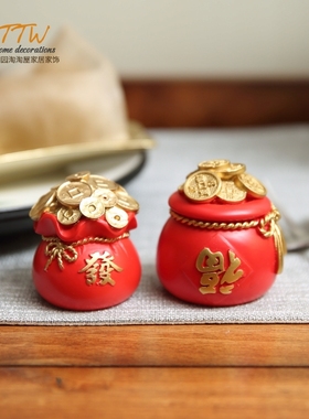 吉祥可爱聚宝盆福袋摆件红红火火新年吉祥物 蛋糕幸运装饰