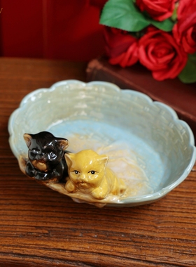 日式陶瓷可爱小猫咪摆件