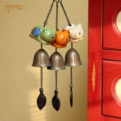 田园复古时尚 多色陶瓷动物铁艺铃铛阳台卧室挂件家居庭院风铃装 饰