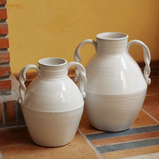 新品手拉壶陶罐花瓶双耳罐花器质朴家居手工大罐子装饰品