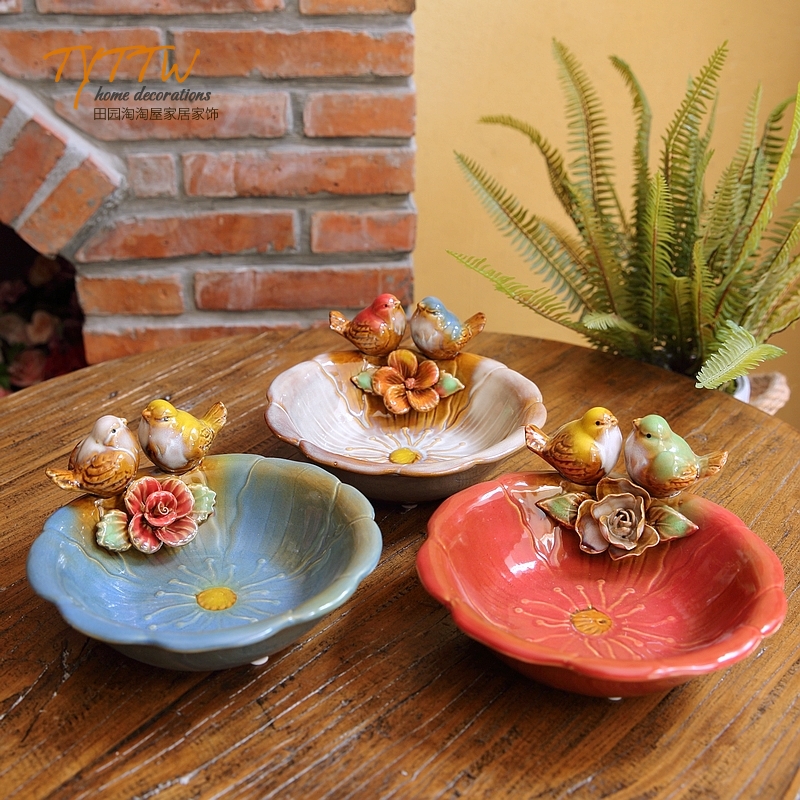 欧式家居饰品小鸟花朵陶瓷烟灰缸装饰盘子皂托收纳装饰品