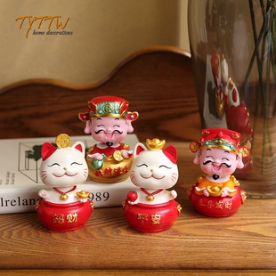 吉祥可爱招财猫 招财牛 财神爷摆件 汽车摆件吉祥物 蛋糕装饰摆件